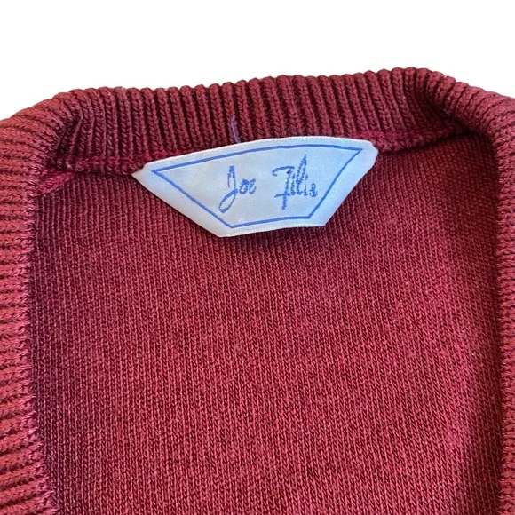 Joe Filis Vintage V Neck Wool Sweater Size Small Burgundy Red Color Pullover - Picture 3 of 7